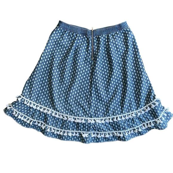 Lane Bryant Skirt Size 16 Blue A-line Embroidered Tassel Ruffle Boho - Picture 2 of 8